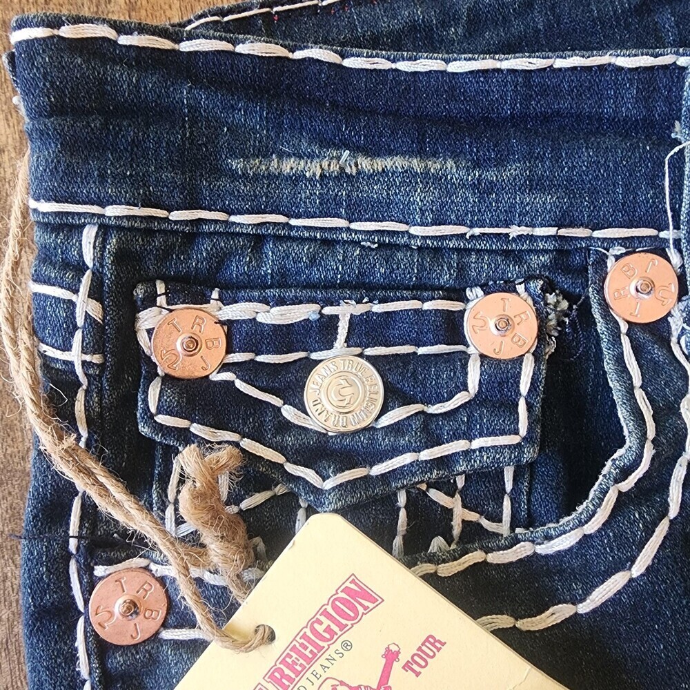 True Religion Jeans Womens 30 Blue Low Rise Flare Distressed USA Stretch Denim - Picture 4 of 16